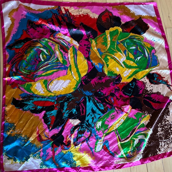 Source Unknown Accessories - Vibrant print yellow rose scarf